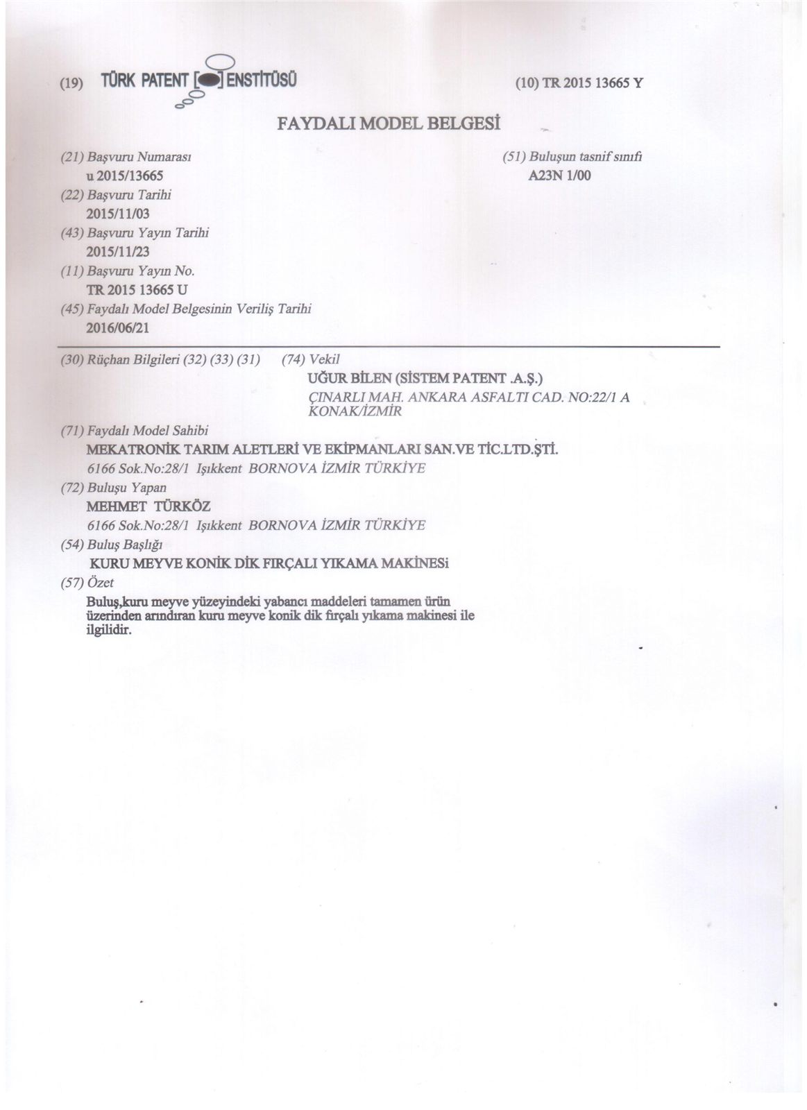 Patent Belgesi belgesinin taraması