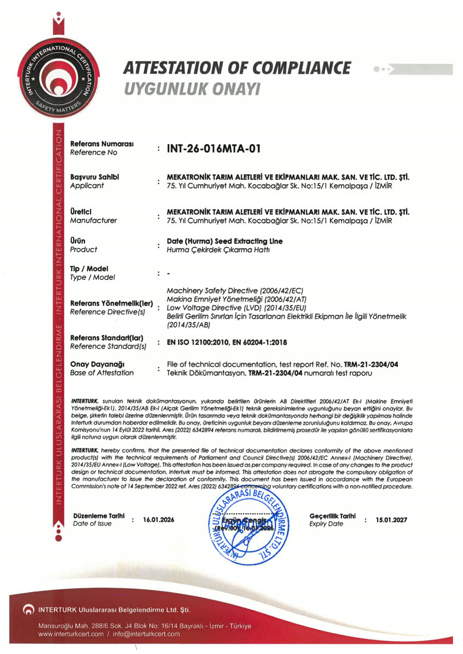 Hurma Çekirdek Çıkarma Hattı belgesinin taraması
