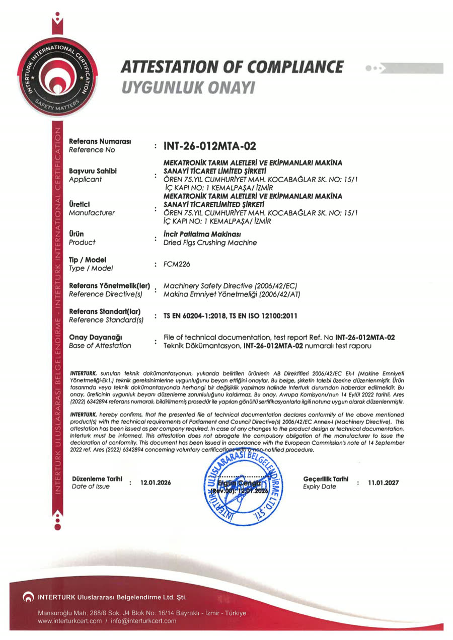 İncir Patlatma Makinası belgesinin taraması